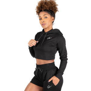 Pixley Crop Top Hoodie, Black
