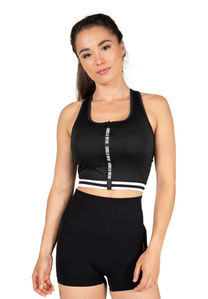 Meza Zip Front Crop Top, Black