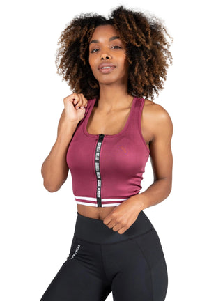 Meza Zip Front Crop Top, Burgundy Red